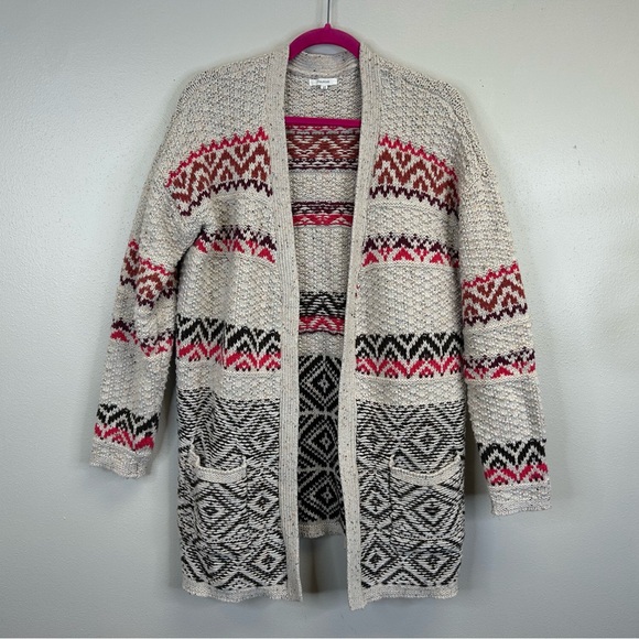 Maurices XL Beige and Red Patterned Cardigan Aztec Fair Isle Cotton Wool Blend - Picture 2 of 11